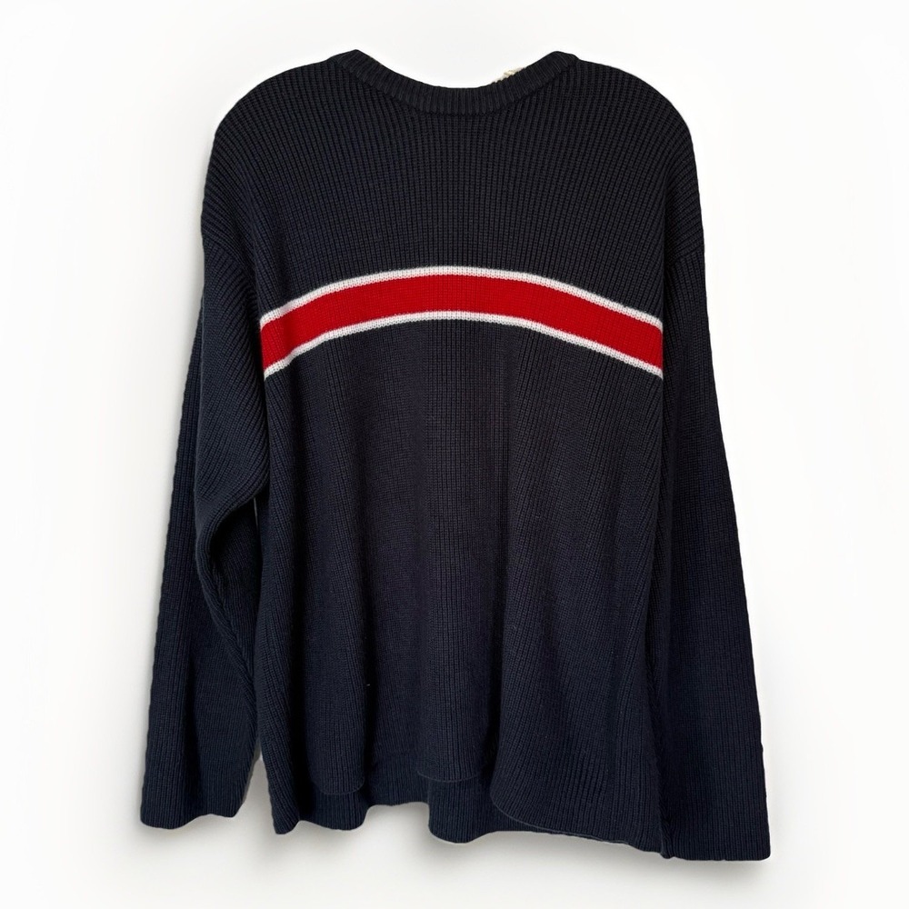 Y2K Aeropostale Men's XL Striped Sweater 100% Acrylic Knit Pullover Navy Red 90s